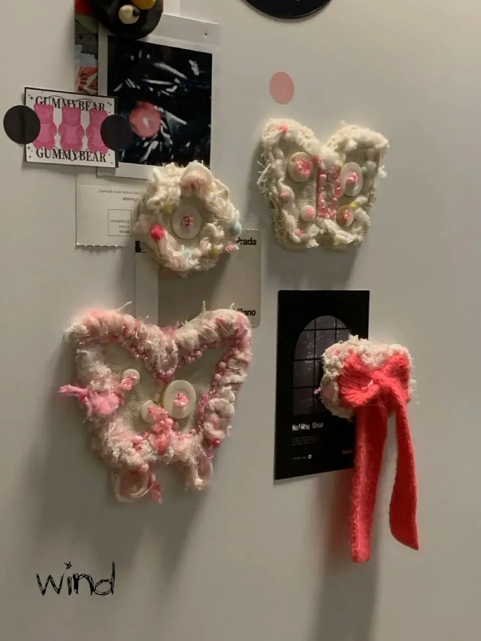 Pinkwhite butterfly丨Handmade Denim Refrigerator Stickers, Pack of 4