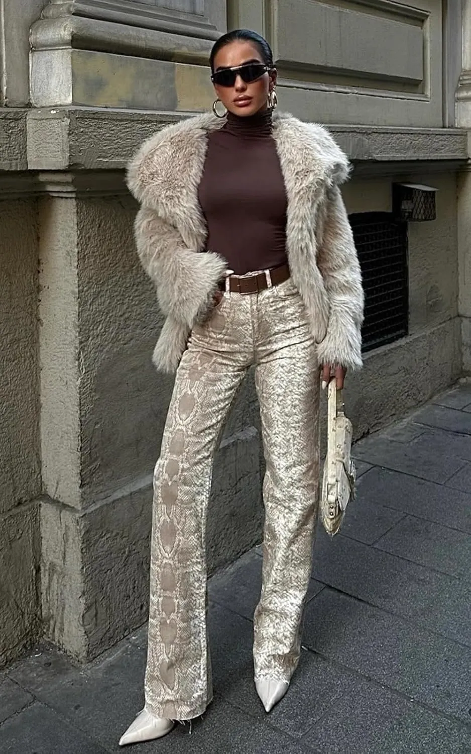 PIRAL Snake Print Palazzo Jeans 100% Cotton, Wide-Leg Design, 33" Inseam, Five Pockets