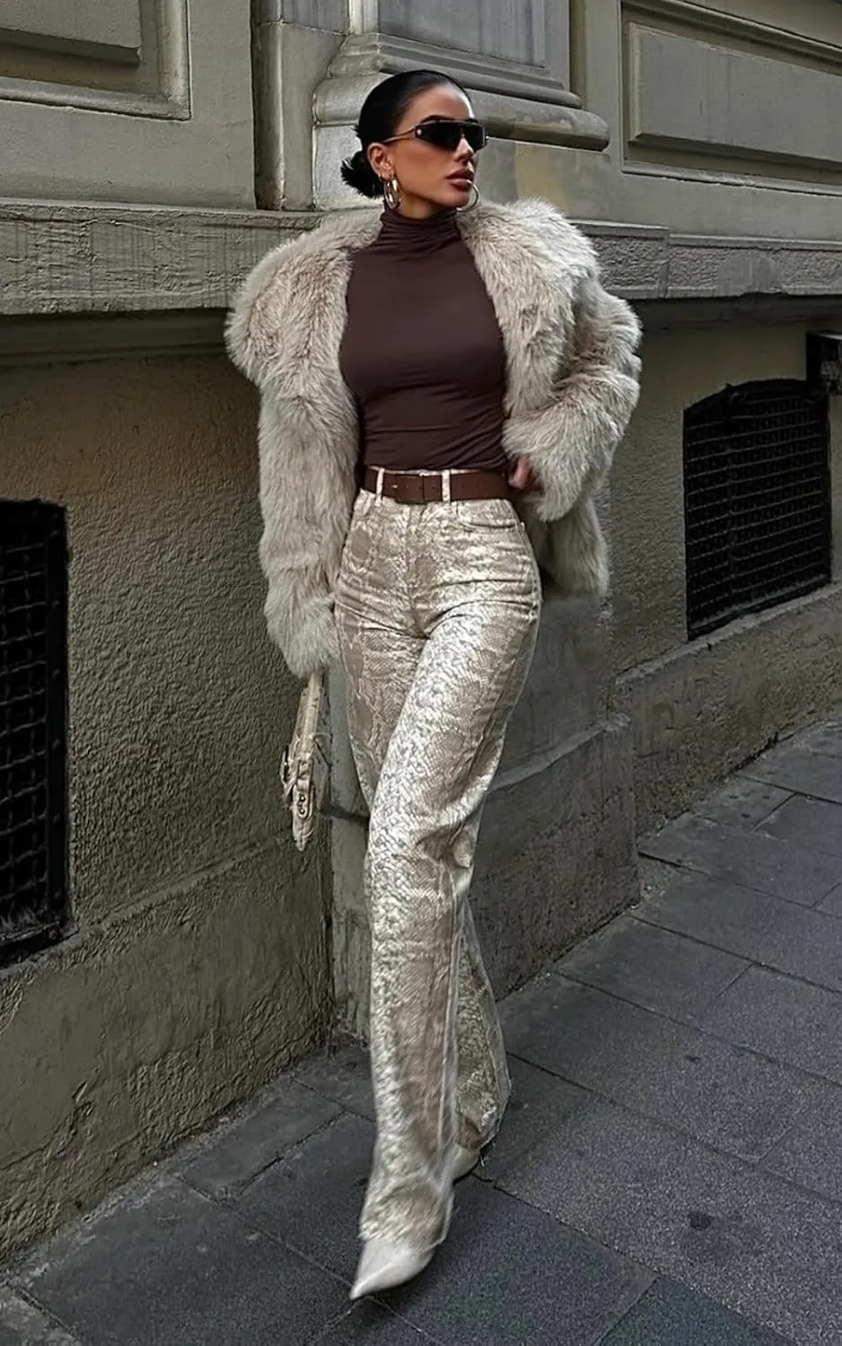 PIRAL Snake Print Palazzo Jeans 100% Cotton, Wide-Leg Design, 33" Inseam, Five Pockets