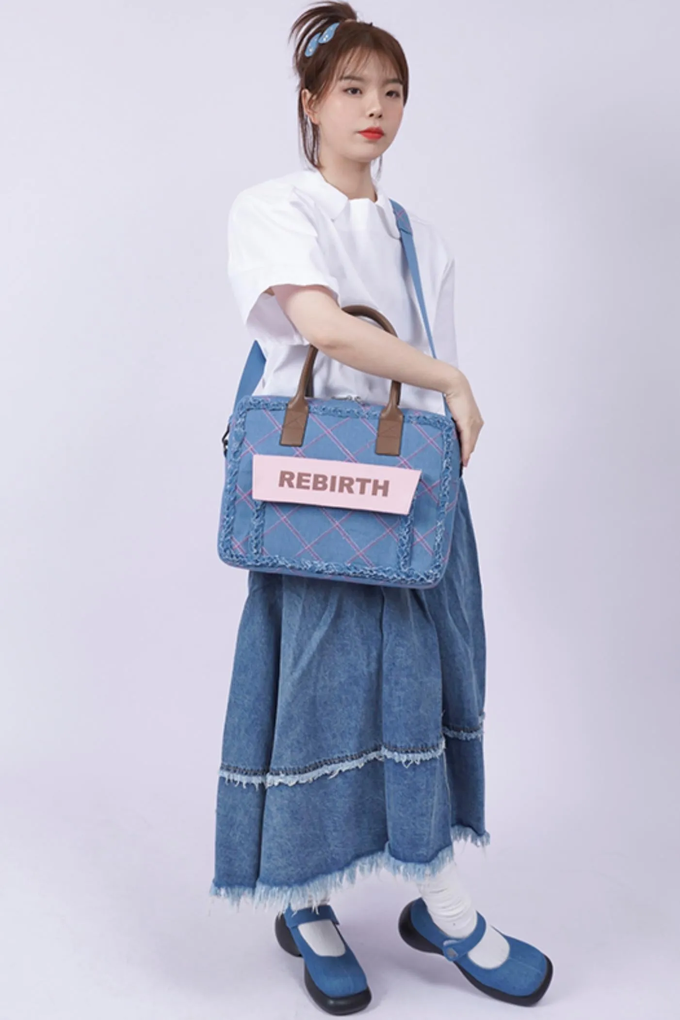 Plaid Denim Laptop Bag
