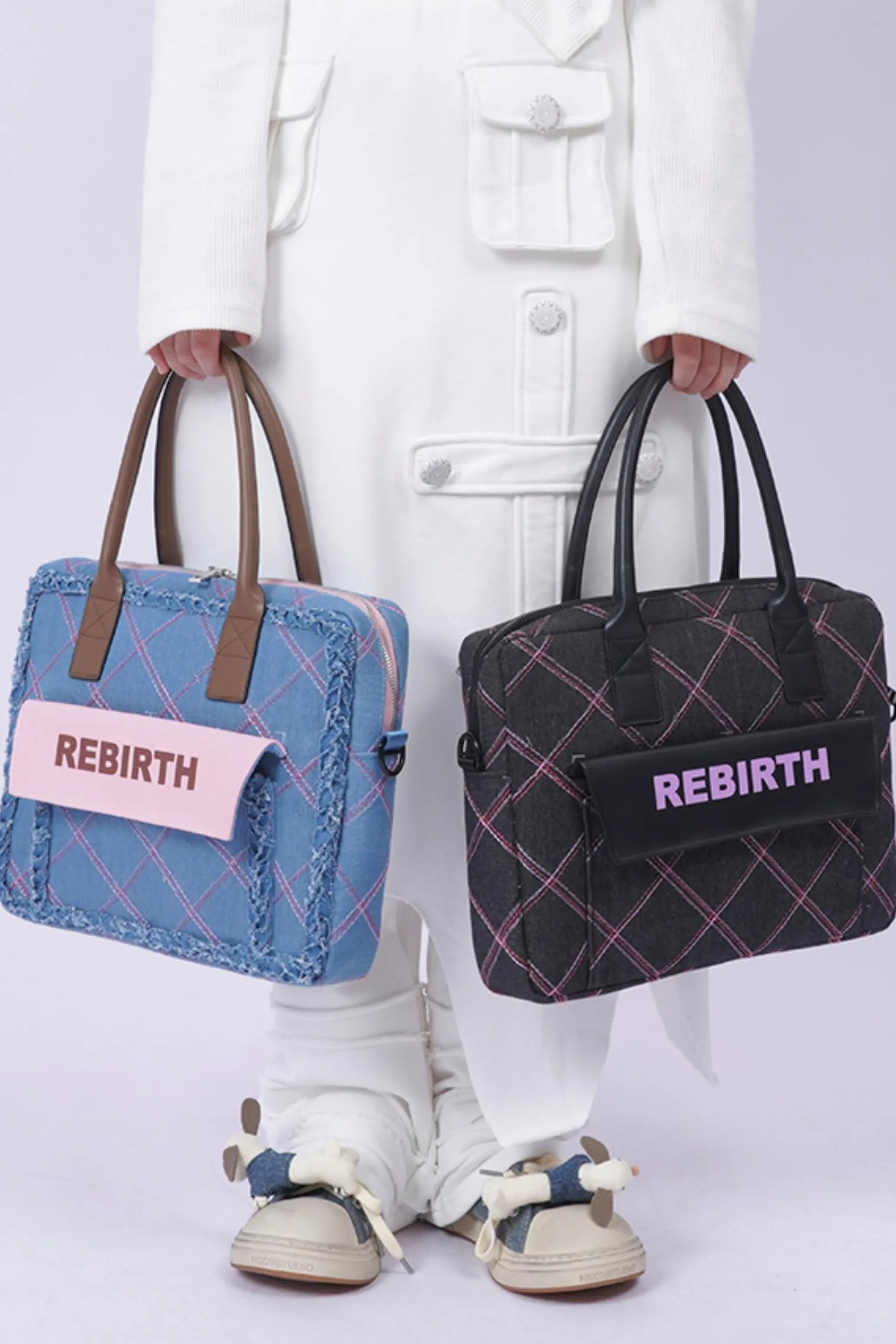 Plaid Denim Laptop Bag