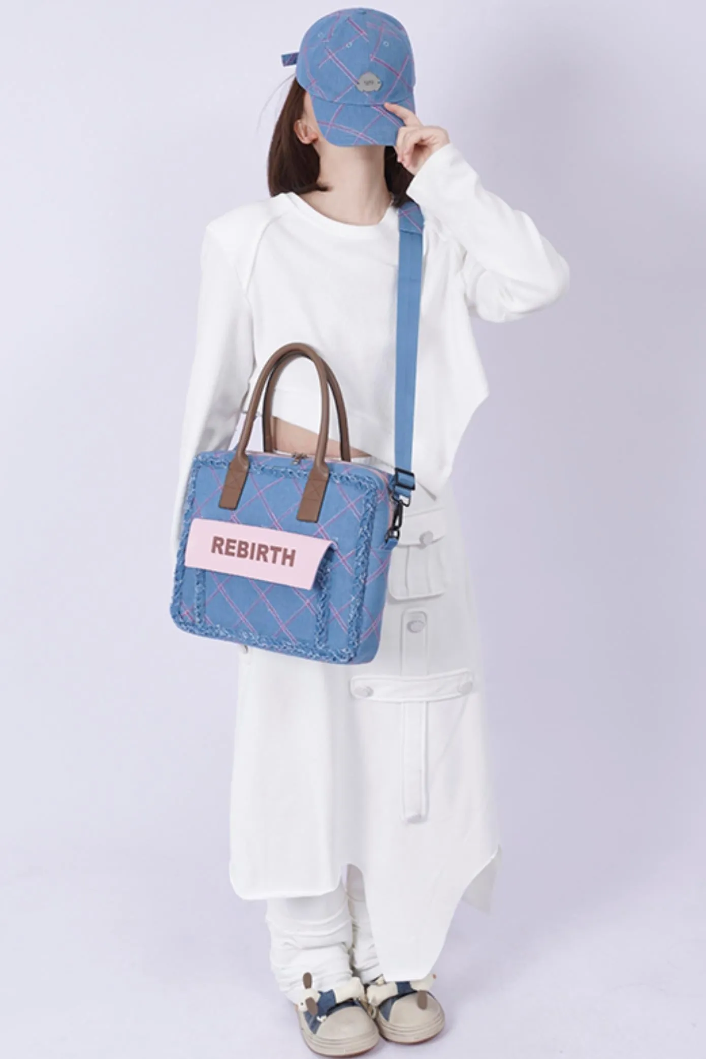 Plaid Denim Laptop Bag