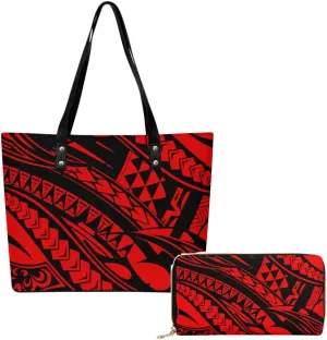 Polynesian Women'S Leather Handbag And Purse Samoan Tribal Print Vintage Art Ethos Shoulder Bag Large Capacity Handbag