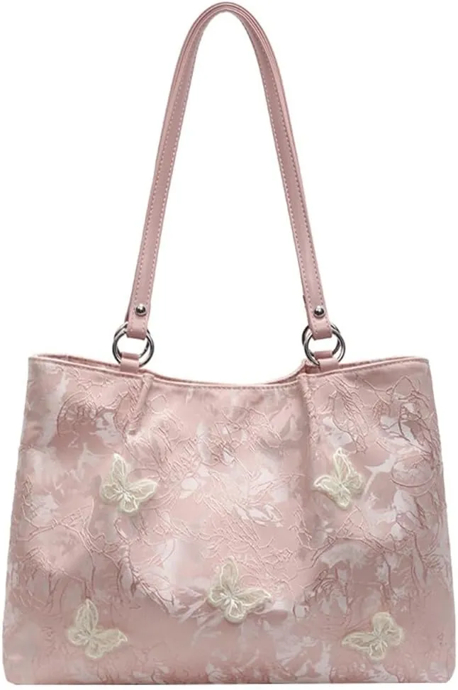 Popular Butterfly Embroidery Tote Bag for Women Casual Large Capacity Shoulder Bag Fresh Fashion Underarm Bags 2025