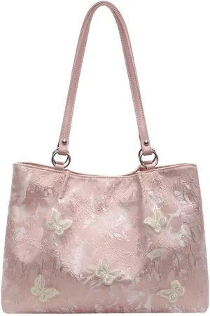 Popular Butterfly Embroidery Tote Bag for Women Casual Large Capacity Shoulder Bag Fresh Fashion Underarm Bags 2025