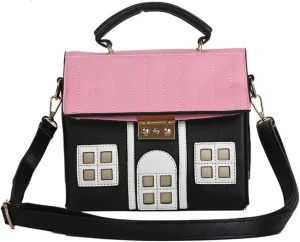 PORRASSO Crossbody Bag Women Creative Shoulder Bag PU House Shape Handbag Satchel Black