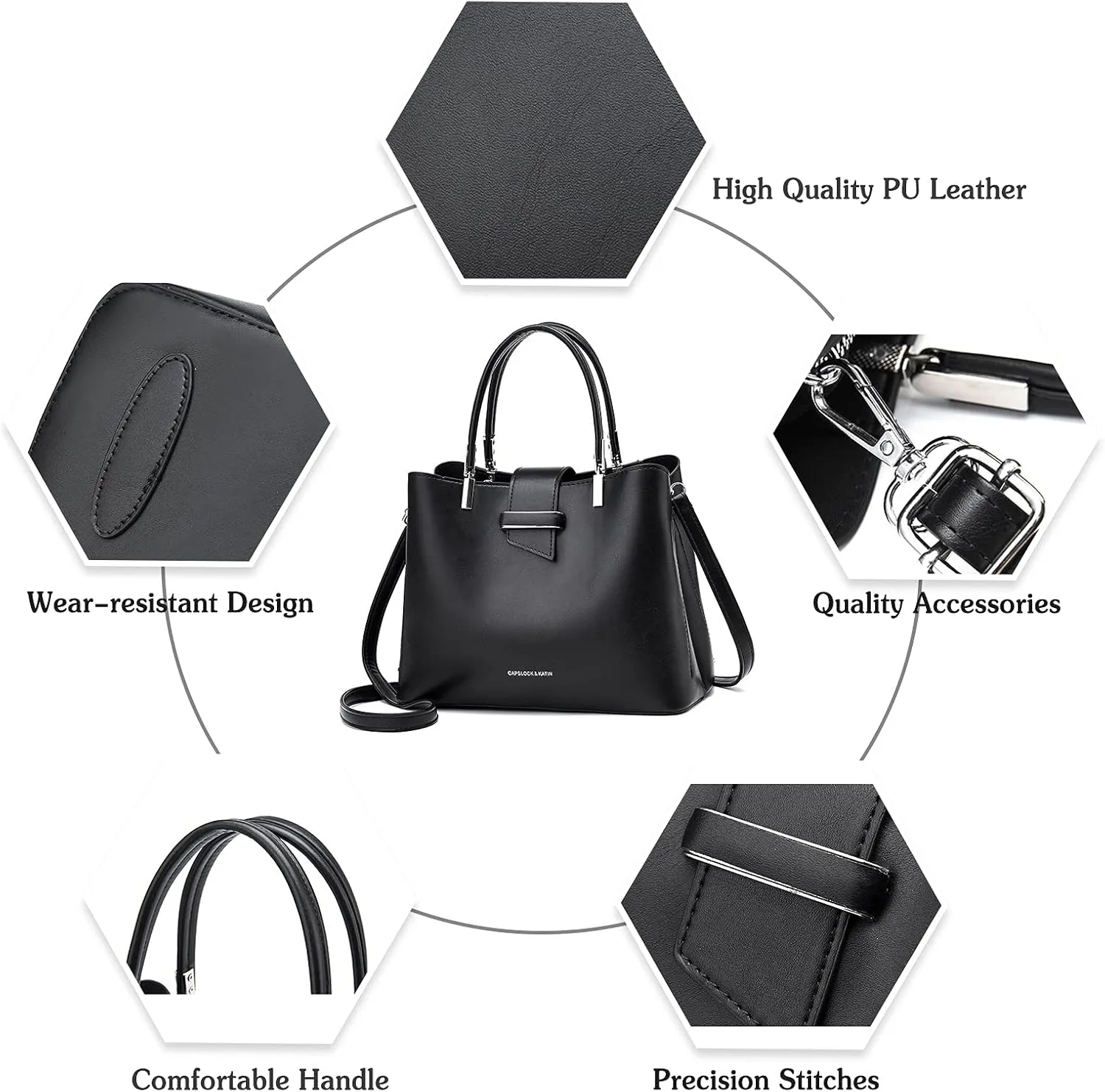 PORRASSO Fashion Handbag Purses Women Top-Handle Bags Ladies Crossbody Bag Satchel PU Leather Shoulder Tote Bags Black