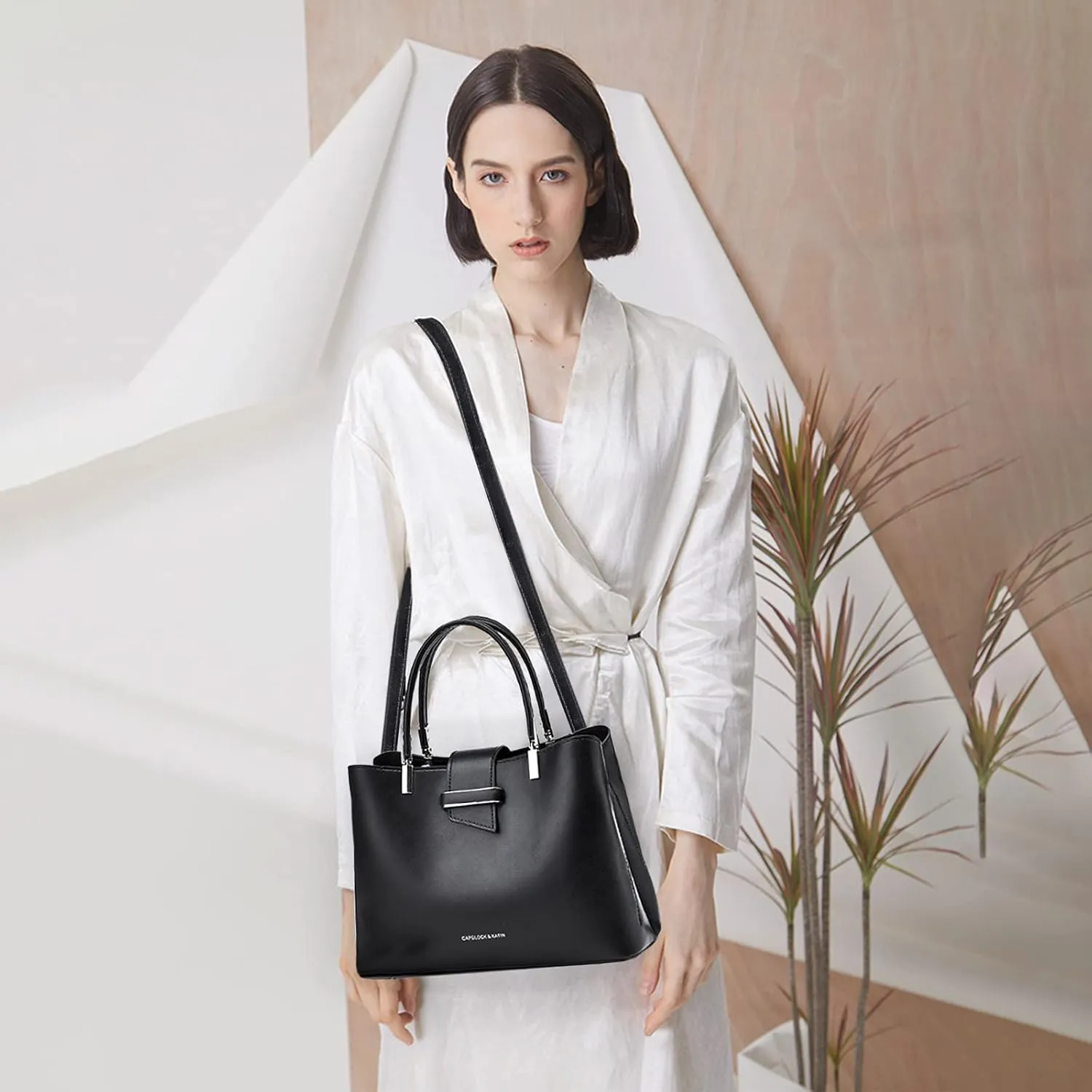 PORRASSO Fashion Handbag Purses Women Top-Handle Bags Ladies Crossbody Bag Satchel PU Leather Shoulder Tote Bags Black