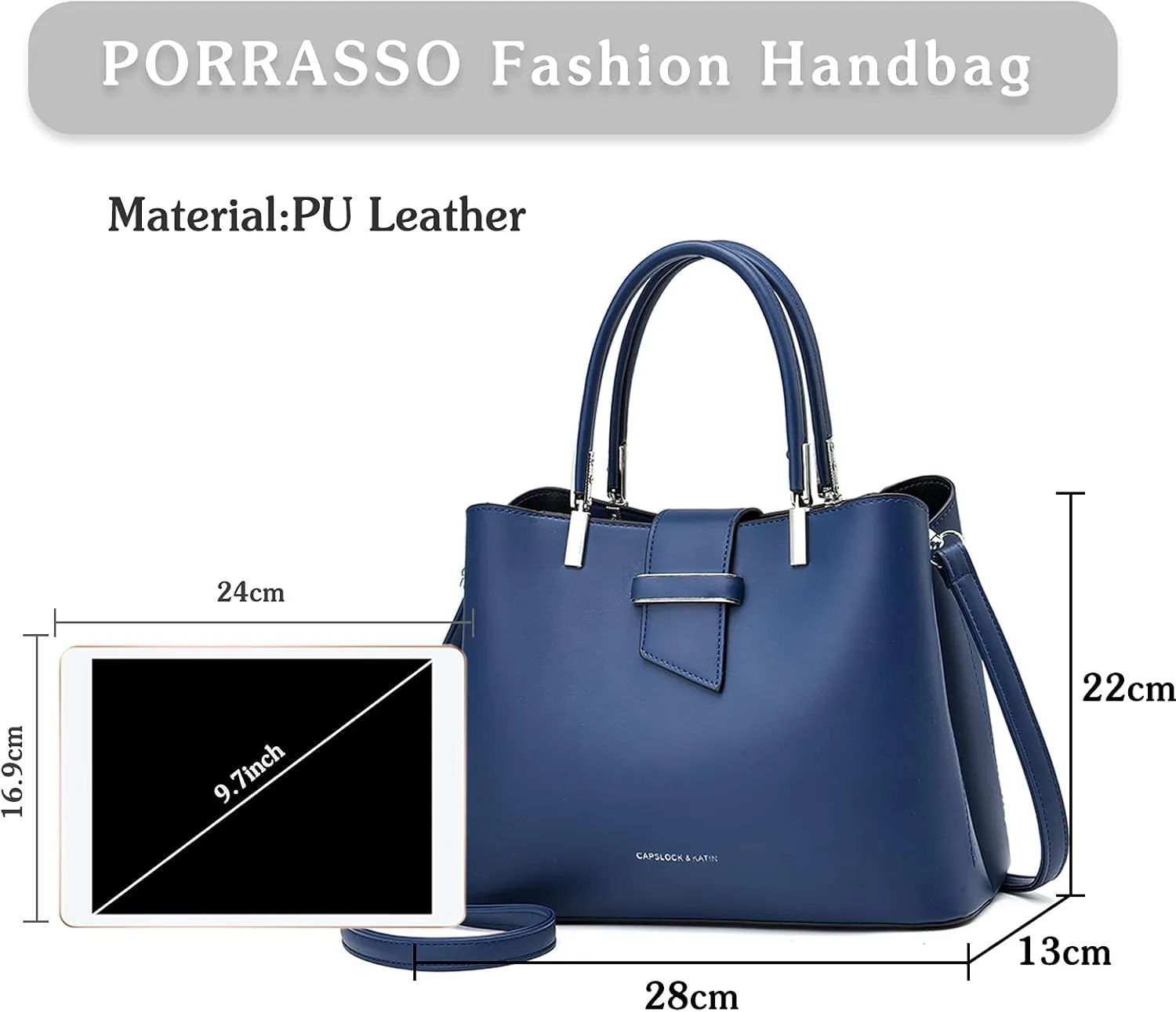 PORRASSO Fashion Handbag Purses Women Top-Handle Bags Ladies Crossbody Bag Satchel PU Leather Shoulder Tote Bags Blue