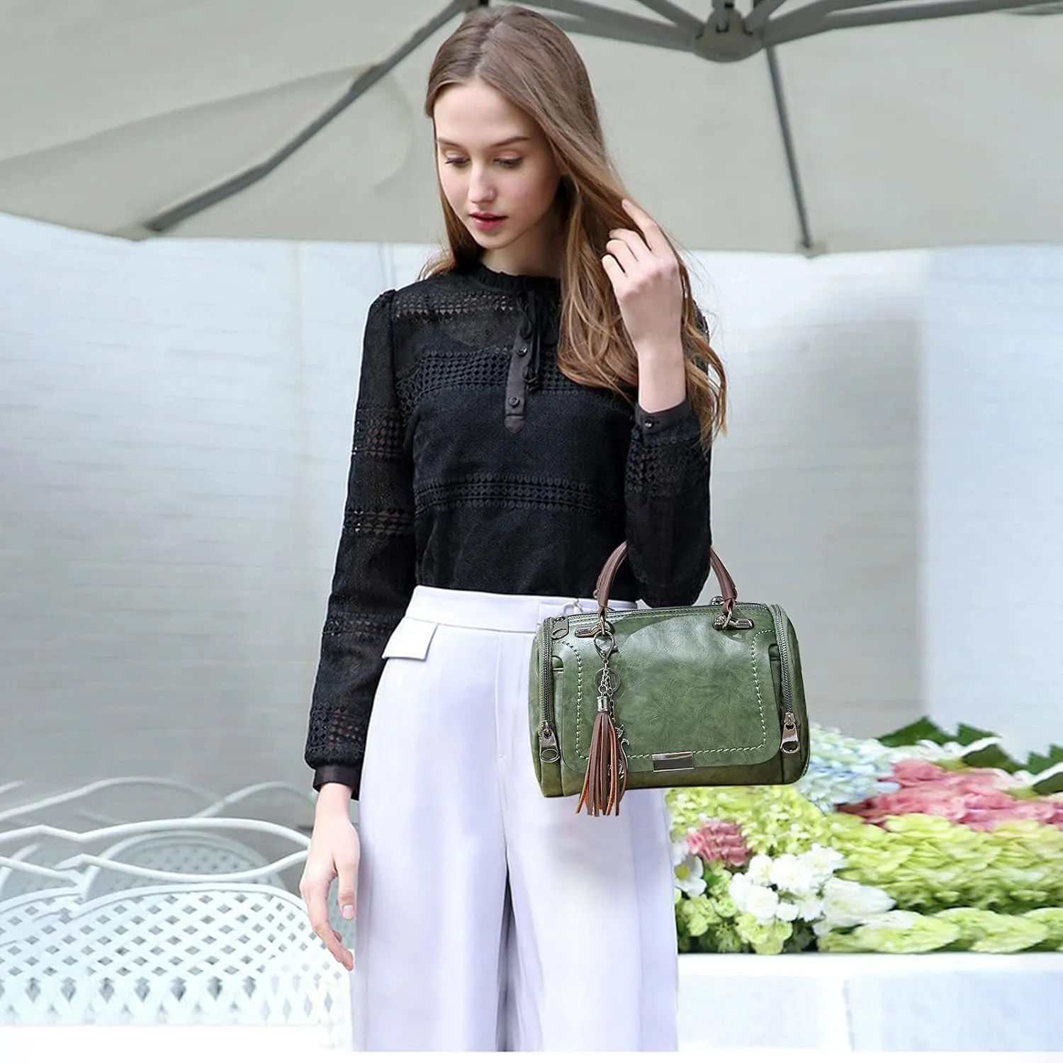 PORRASSO Retro Handbag Women Crossbody Bag Ladies Shoulder Bag Waterproof PU Leather Top-Handle Bag