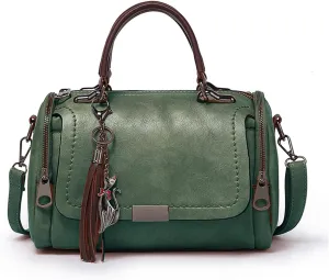 PORRASSO Retro Handbag Women Crossbody Bag Ladies Shoulder Bag Waterproof PU Leather Top-Handle Bag