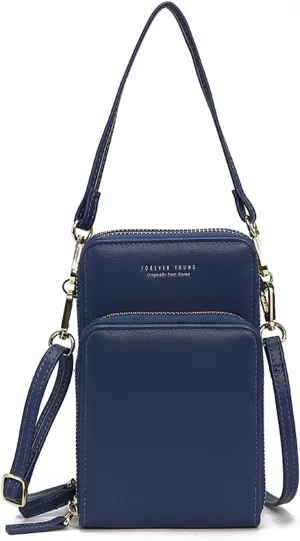 PORRASSO Touch Screen Crossbody Phone Bag Women Shoulder Bag PU Phone Purse Fashion Satchel Wristlet Bag Wallet for Dating Shopping Traveling Blue