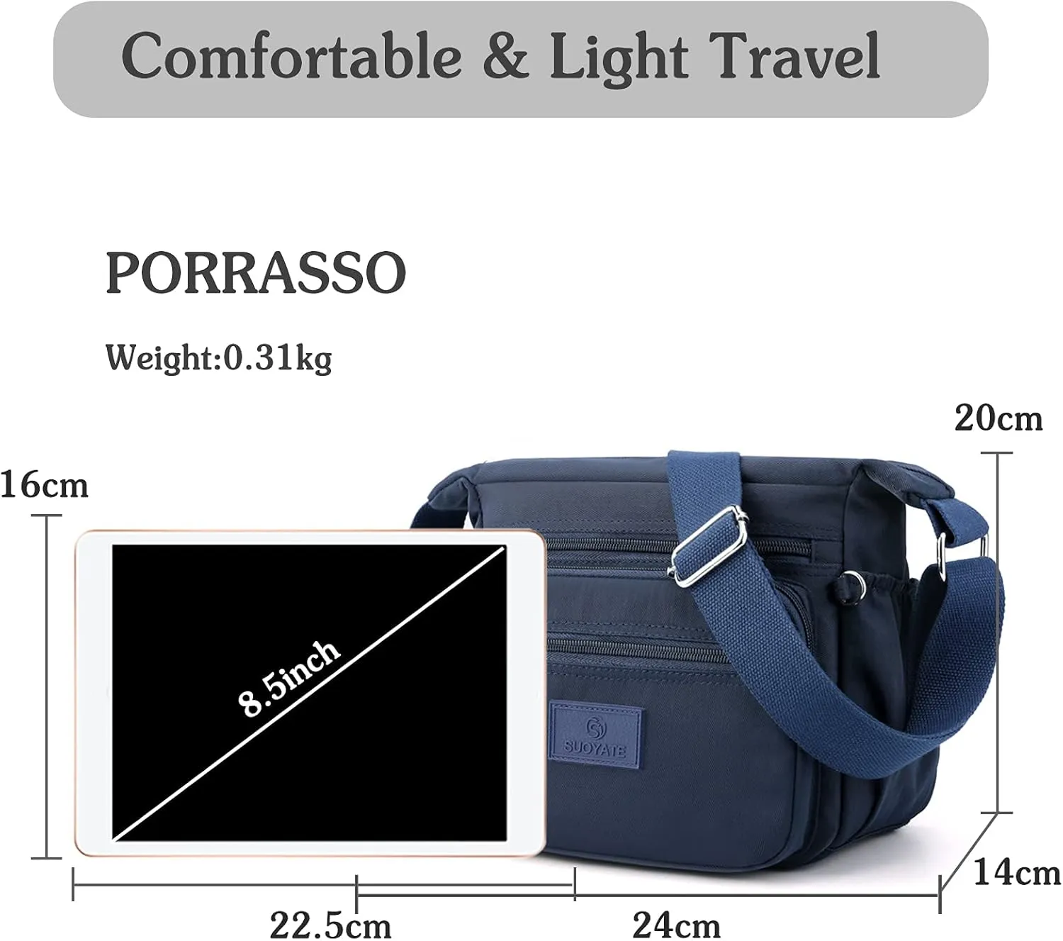 PORRASSO Women Crossbody Bag Casual Shoulder Bag Multi-pocket Messenger Bag