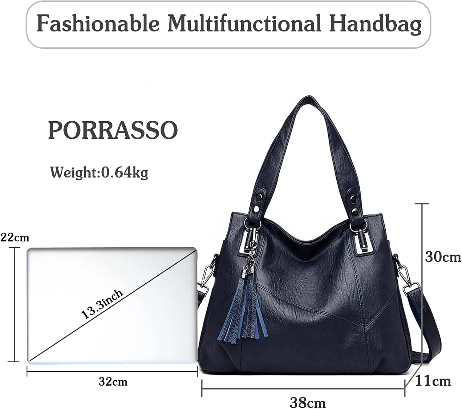 PORRASSO Women Handbags Fashion Hobo Shoulder Bag Ladies Crossbody Bag Large Tote Purse