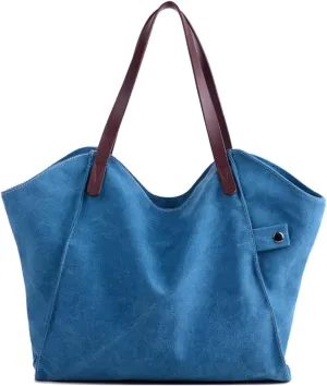 PORRASSO Women's Handbag Canvas Tote Large Shoulder Bag Ladies Hobo Top-Handle Bag