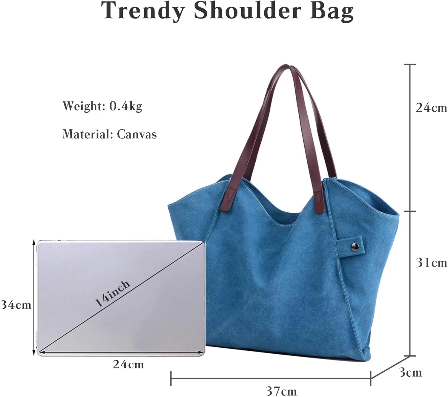 PORRASSO Women's Handbag Canvas Tote Large Shoulder Bag Ladies Hobo Top-Handle Bag