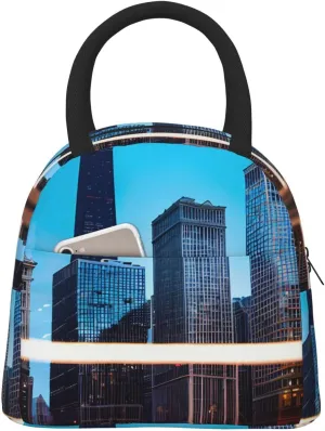 Portable Cooler Tote Bag Large Capacity Chicago Reflect Print Lunch Bag Lunch Box Container Reusable Tote