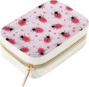 Portable Travel Mini Jewelry Box Velvet Jewellery Ring Organizer Case Pink Dots Ladybugs Pattern