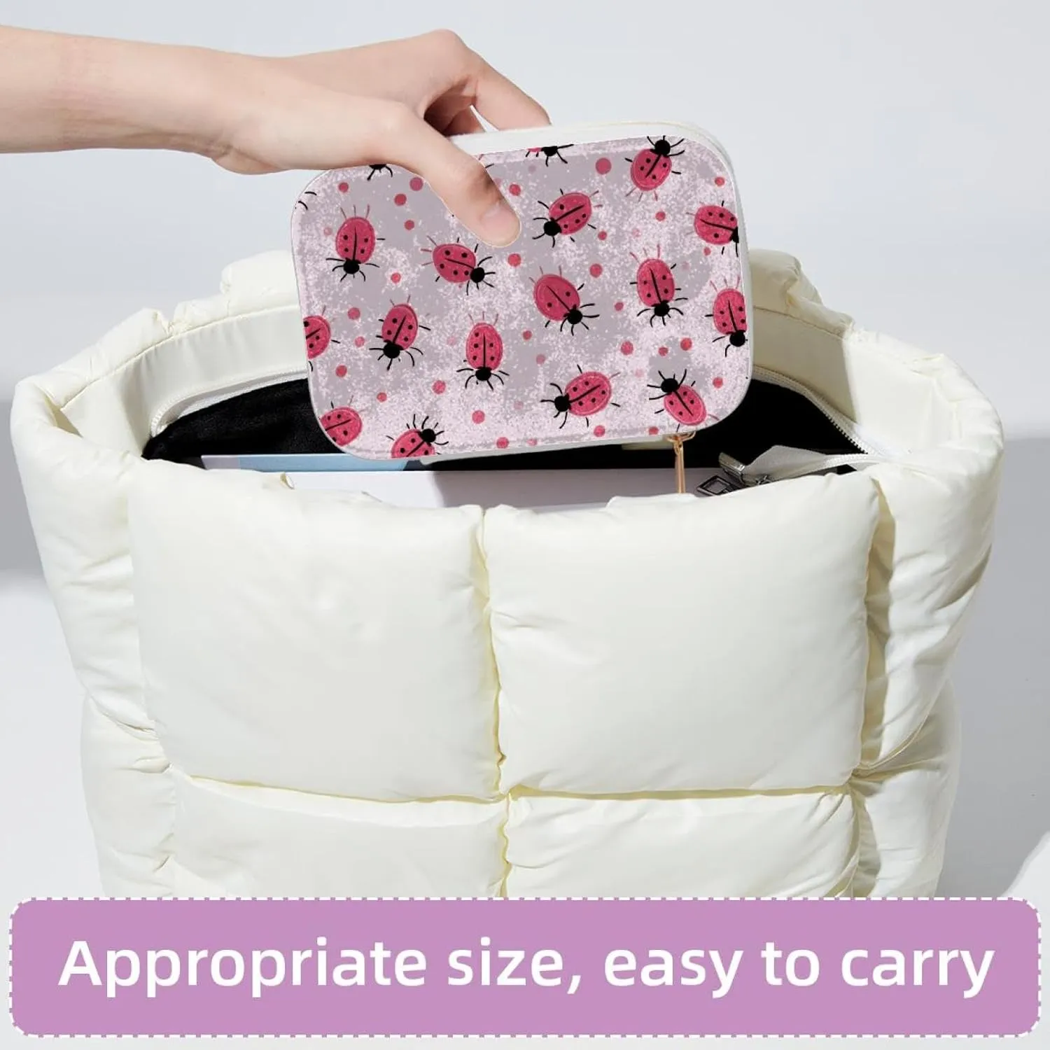 Portable Travel Mini Jewelry Box Velvet Jewellery Ring Organizer Case Pink Dots Ladybugs Pattern
