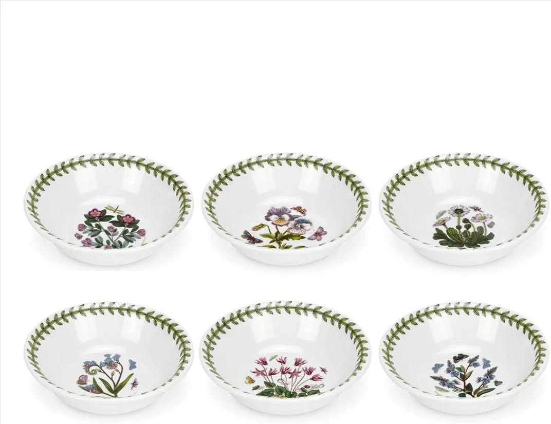 Portmeirion Botanic Garden 5" Mini Bowl - Set of 6 | Assorted Motifs | Fine Earthenware | Chip Resistant Glaze | Dishwasher, Microwave, Freezer, Oven Safe | Made in England