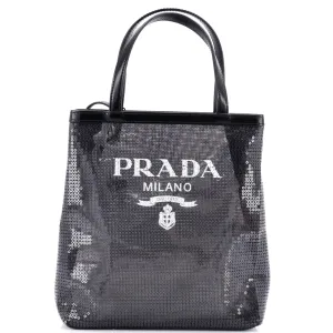PRADA Logo Open Tote Sequined Mesh Small