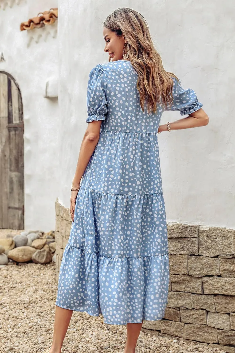 PRETTYGARDEN Women's Summer Casual Floral Boho Dress Puff Short Sleeve Ruffle Flowy Beach Party Midi Dresses