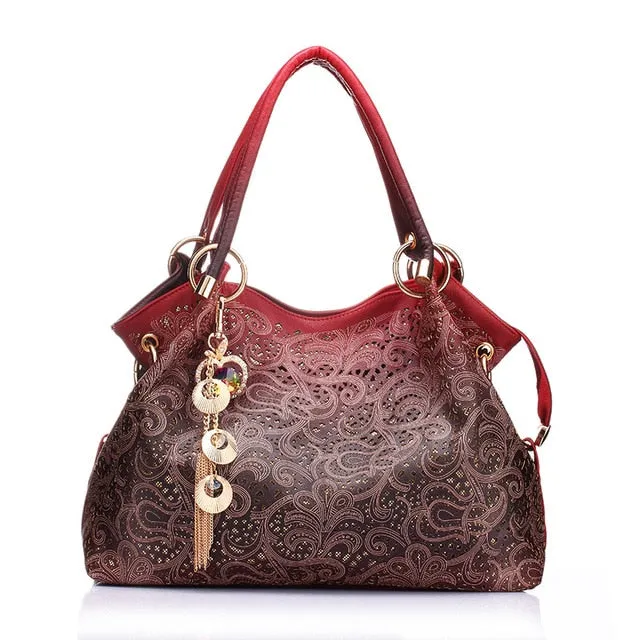 Print Bag Ombre Handbags Ladies Bags Bags Tote Shoulder Women for Female Female Floral Artificial intelligence Hollow Tassel Top-handle Out Priority shipping Handbag Bags