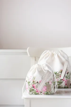 Project bags. Set of 2 Knitter Project Bags. Large and Small. Summer Flowers collection. Peony print