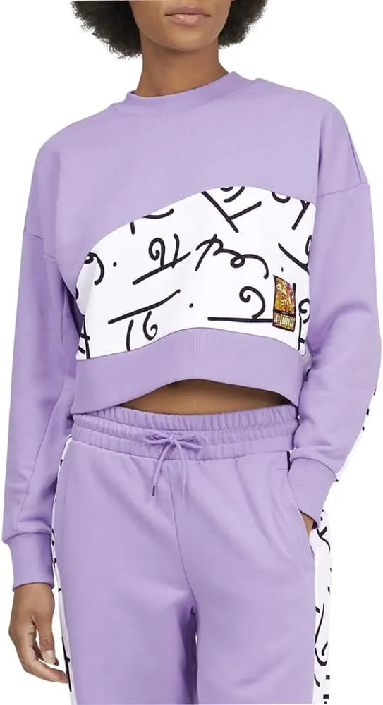 PUMA Womens Britto X Graphic Crew Neck Long Sleeve Sweatshirt Casual - Purple - Size XL