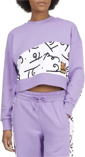 PUMA Womens Britto X Graphic Crew Neck Long Sleeve Sweatshirt Casual - Purple - Size XL