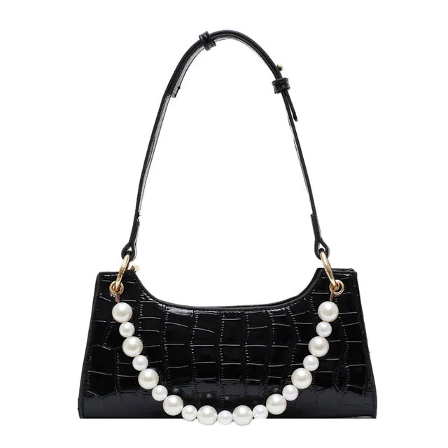 Purple Tote Bags For Women Vintage Handbag Mini Leather Shoulder Bag Retro Women Bag Stone Pattern Female Purse
