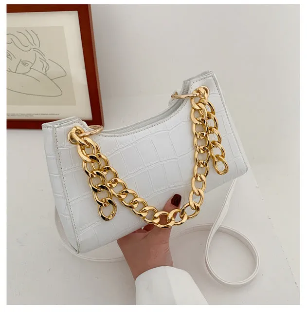Purple Tote Bags For Women Vintage Handbag Mini Leather Shoulder Bag Retro Women Bag Stone Pattern Female Purse