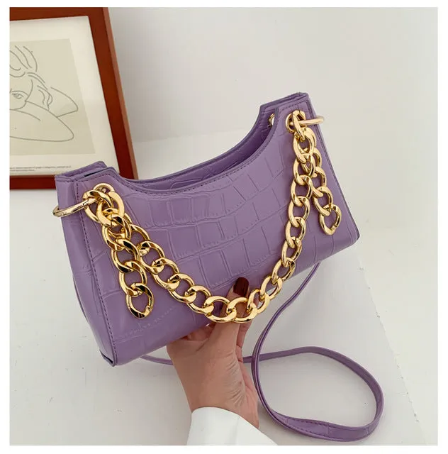 Purple Tote Bags For Women Vintage Handbag Mini Leather Shoulder Bag Retro Women Bag Stone Pattern Female Purse