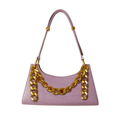 Purple Tote Bags For Women Vintage Handbag Mini Leather Shoulder Bag Retro Women Bag Stone Pattern Female Purse