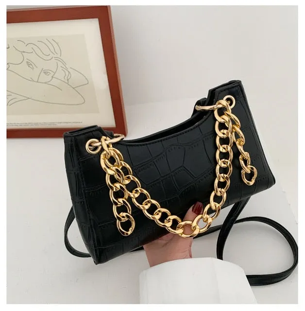 Purple Tote Bags For Women Vintage Handbag Mini Leather Shoulder Bag Retro Women Bag Stone Pattern Female Purse