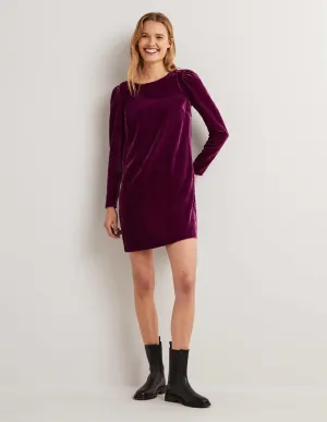 Purple Velvet Open Back Mini Dress-Mulled Wine