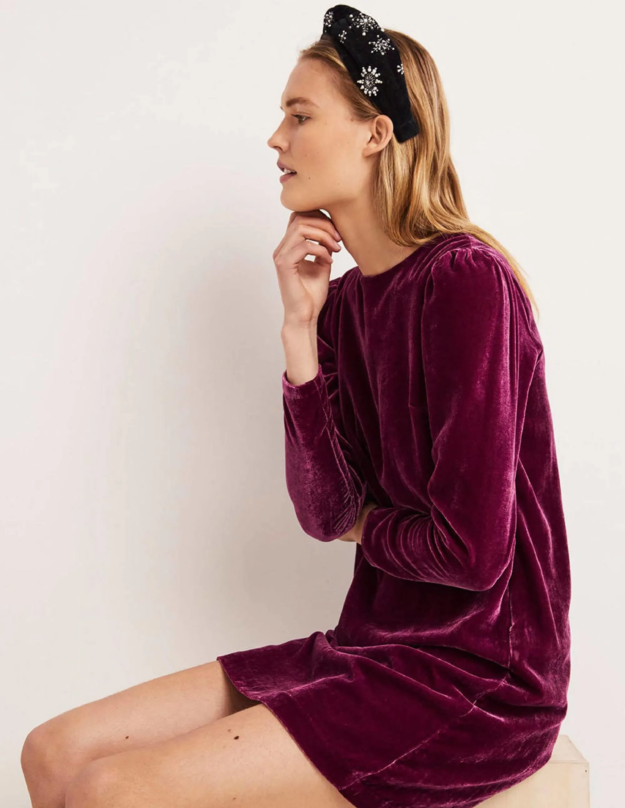 Purple Velvet Open Back Mini Dress-Mulled Wine