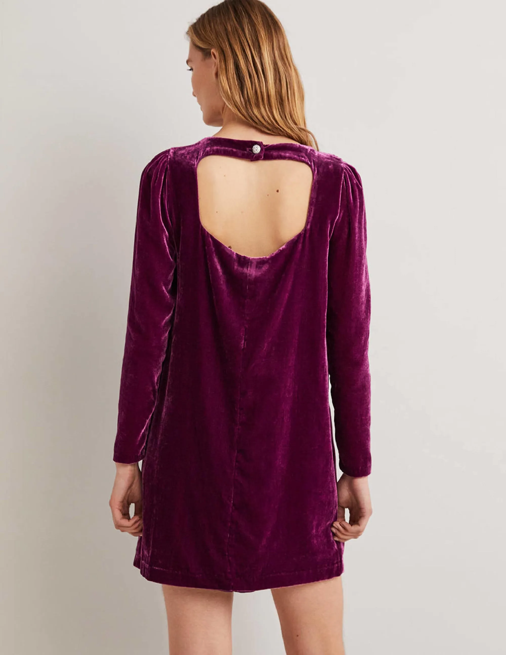 Purple Velvet Open Back Mini Dress-Mulled Wine