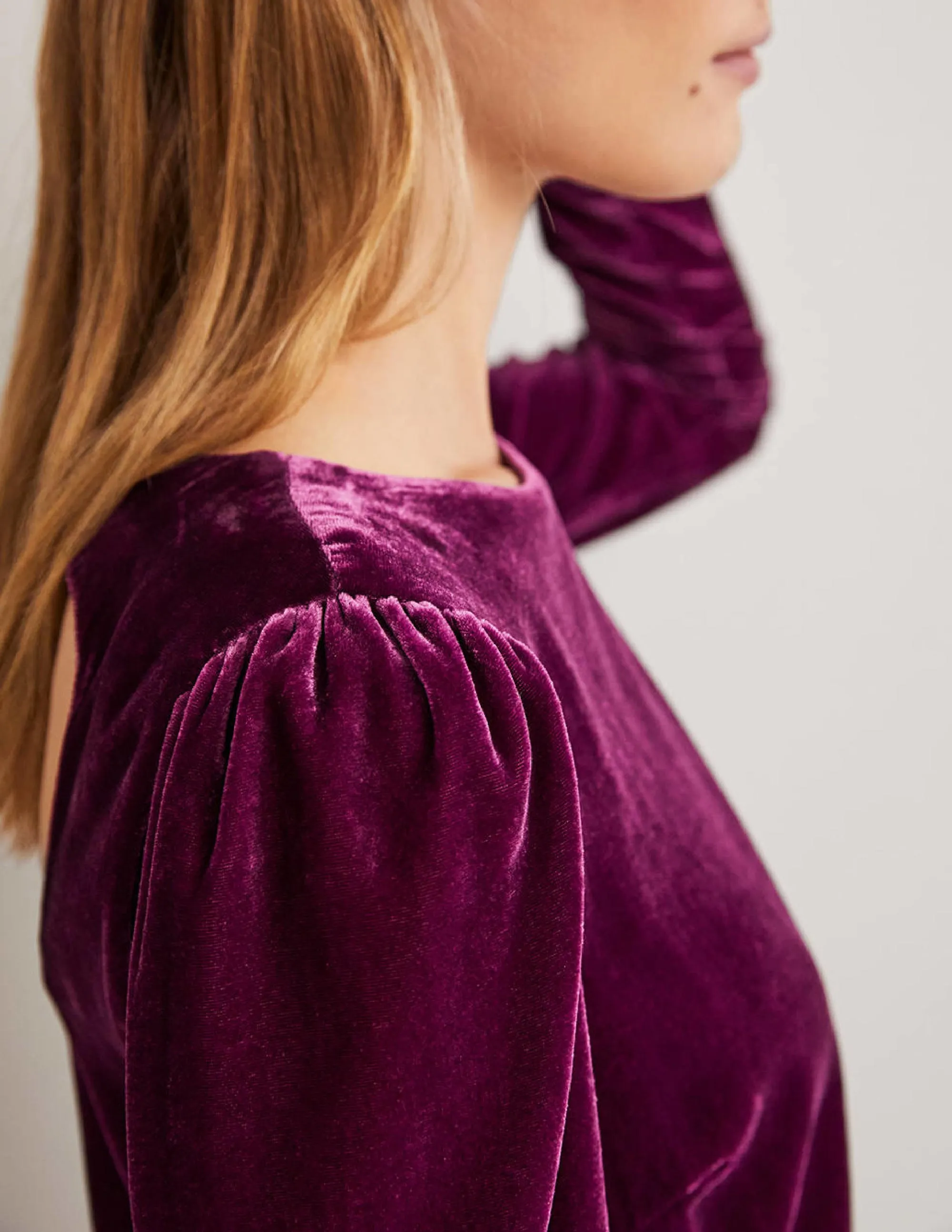 Purple Velvet Open Back Mini Dress-Mulled Wine