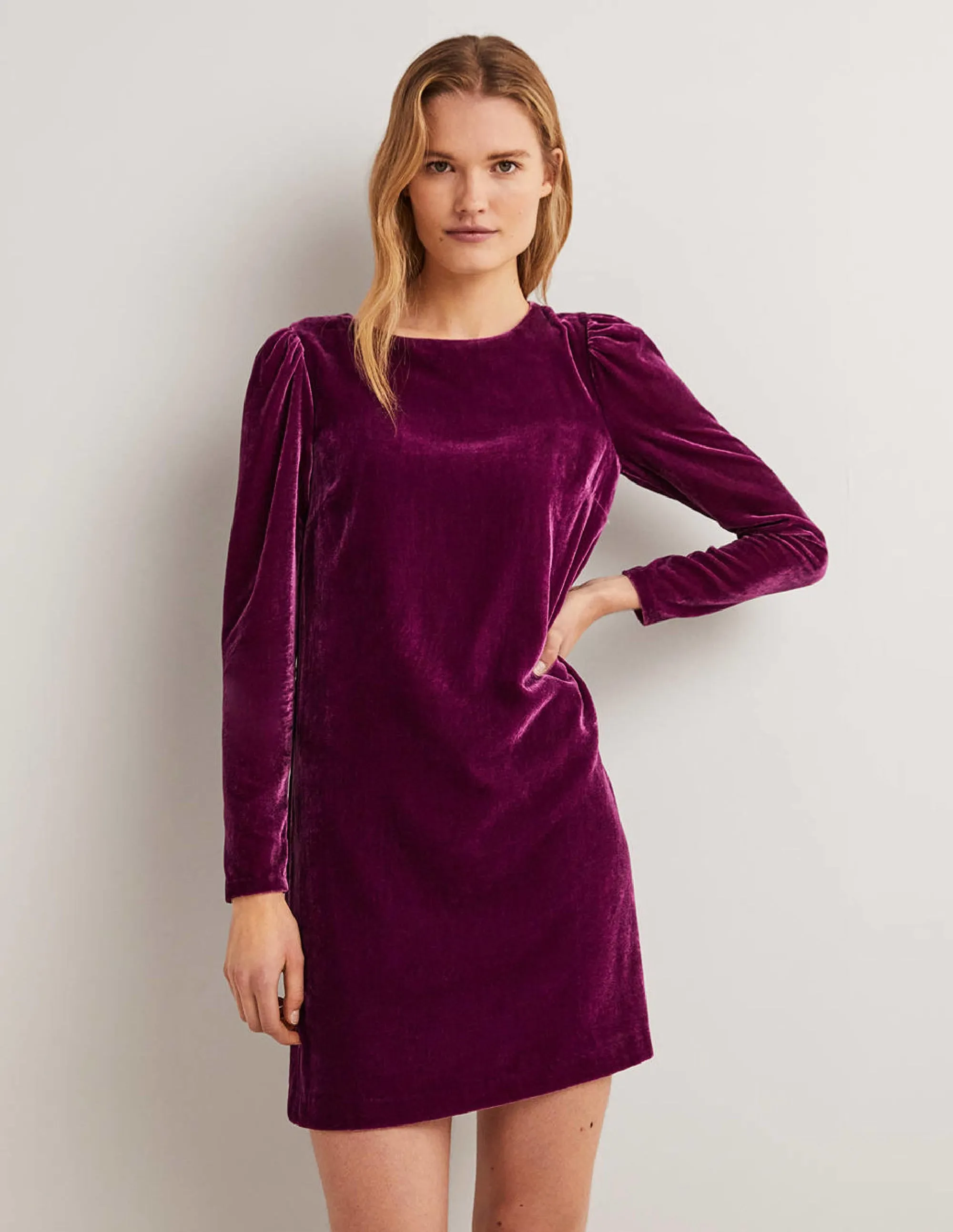 Purple Velvet Open Back Mini Dress-Mulled Wine