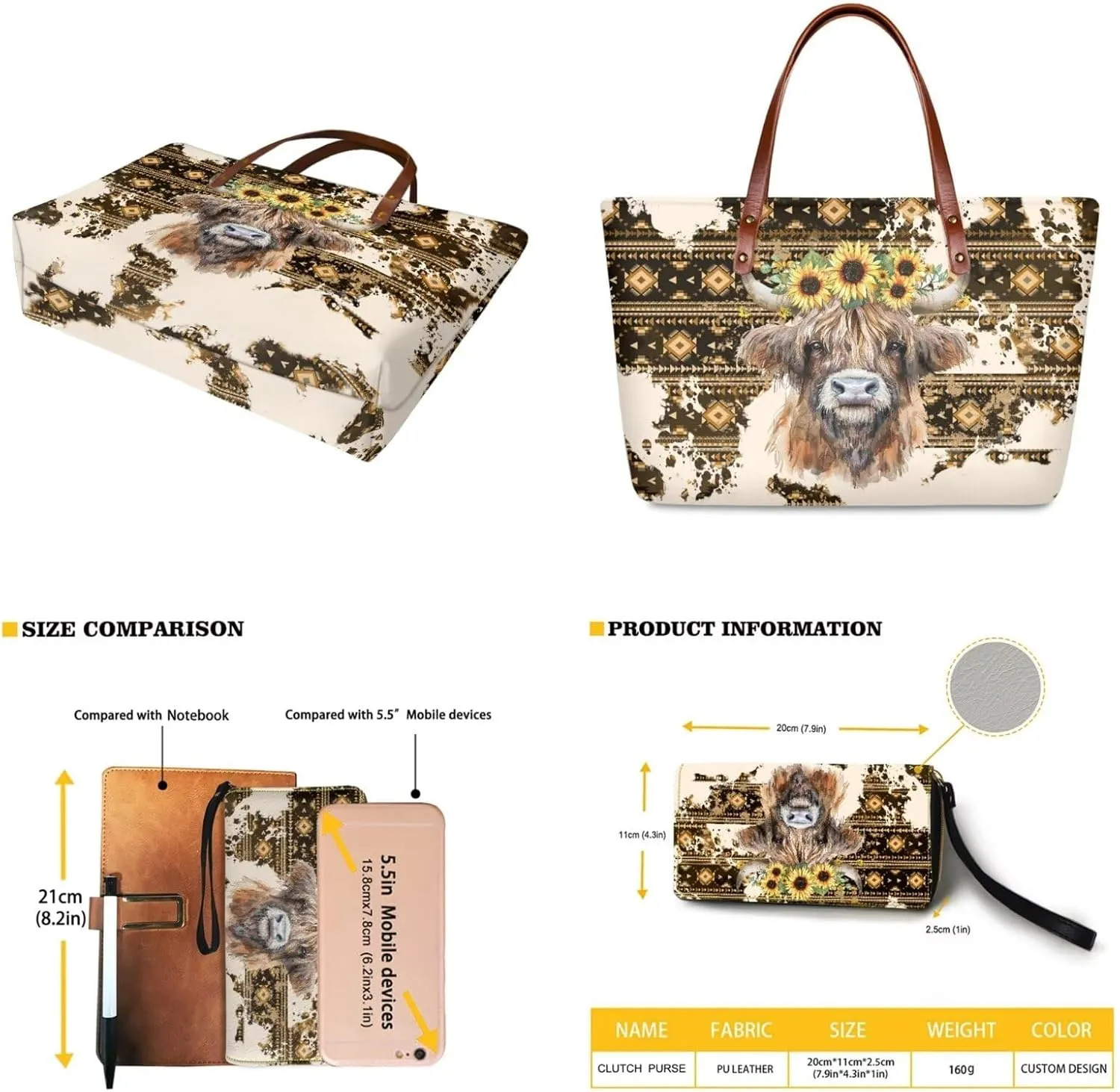 Purse and Wallet Set Large Shoulder Satchel Purse Tote Handbags with PU Wallet for Party Work Shopping Travel