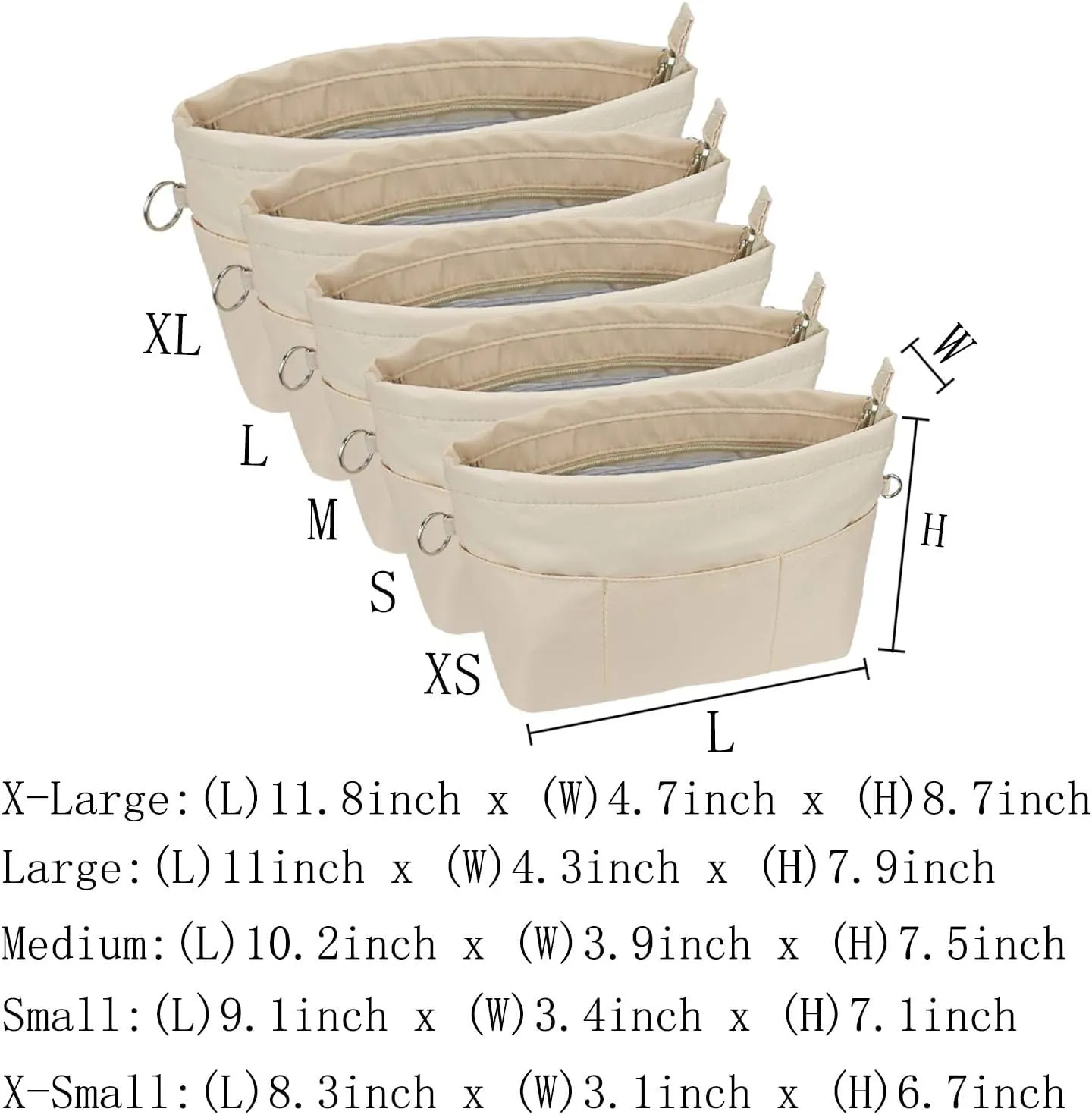 Purse Organizer Insert for Handbags, Nylon Tote Bag Organizer Insert Zipper Bag for Women Beige X-Small