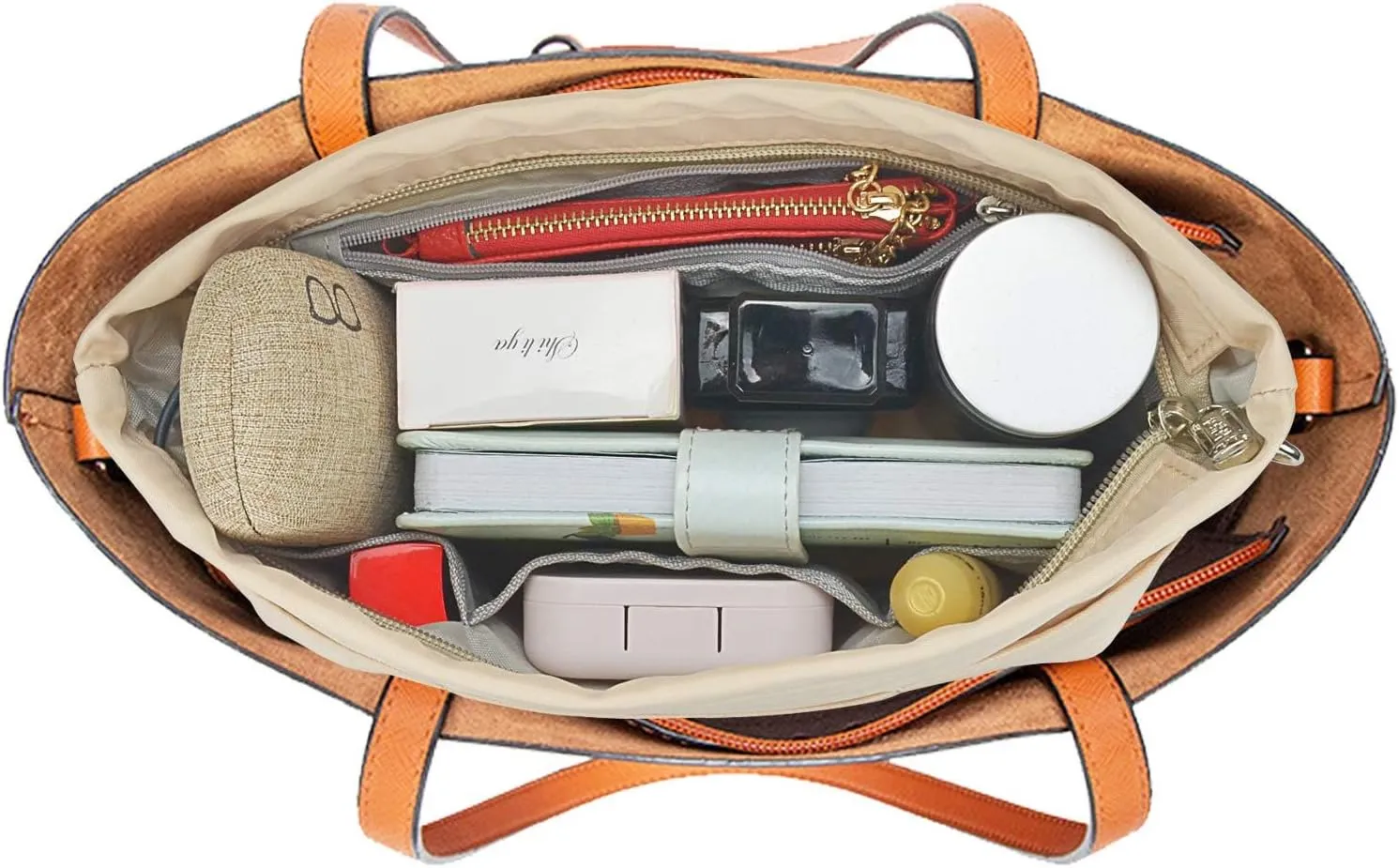 Purse Organizer Insert for Handbags, Nylon Tote Bag Organizer Insert Zipper Bag for Women Beige X-Small