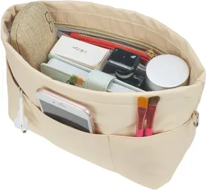 Purse Organizer Insert for Handbags, Nylon Tote Bag Organizer Insert Zipper Bag for Women Beige X-Small