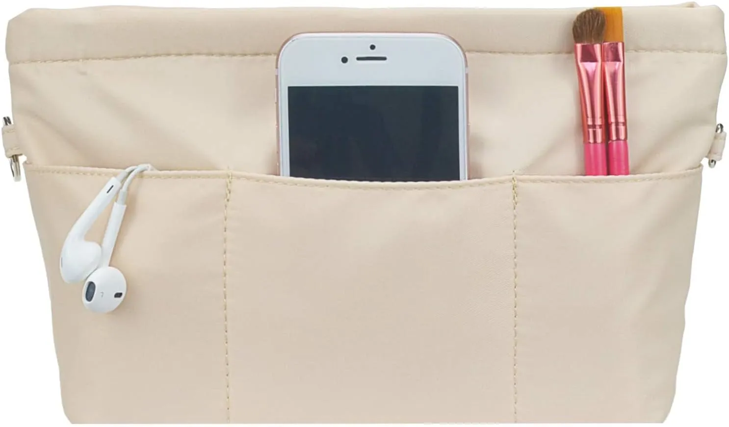 Purse Organizer Insert for Handbags, Nylon Tote Bag Organizer Insert Zipper Bag for Women Beige X-Small