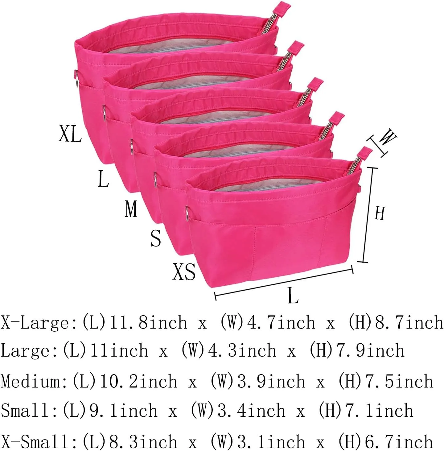 Purse Organizer Insert for Handbags, Nylon Tote Bag Organizer Insert Zipper Bag for Women Rose Small