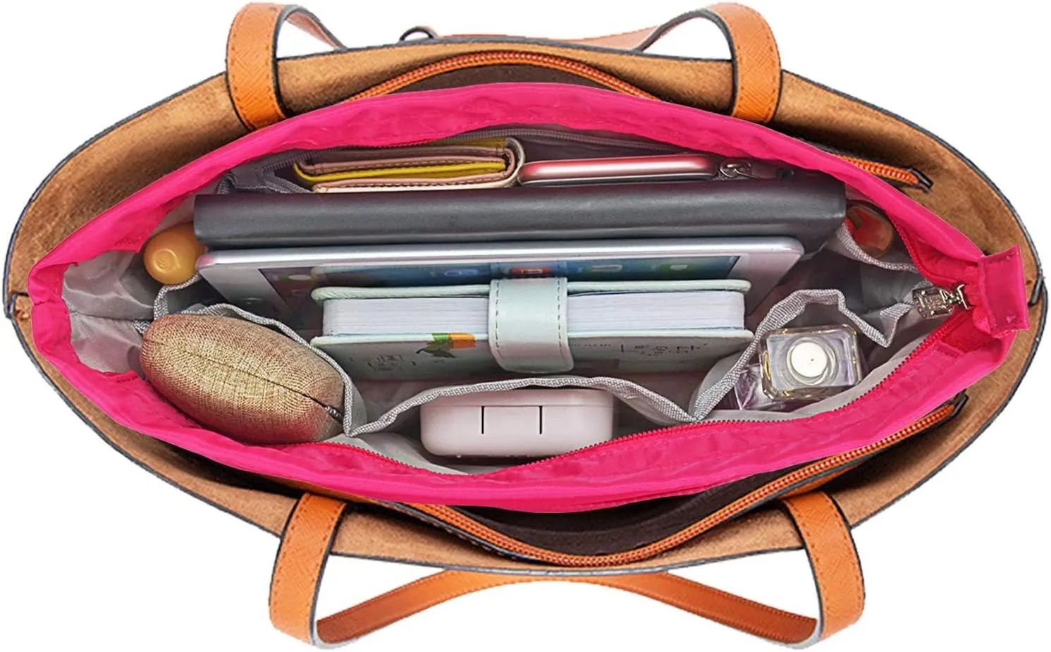 Purse Organizer Insert for Handbags, Nylon Tote Bag Organizer Insert Zipper Bag for Women Rose Small