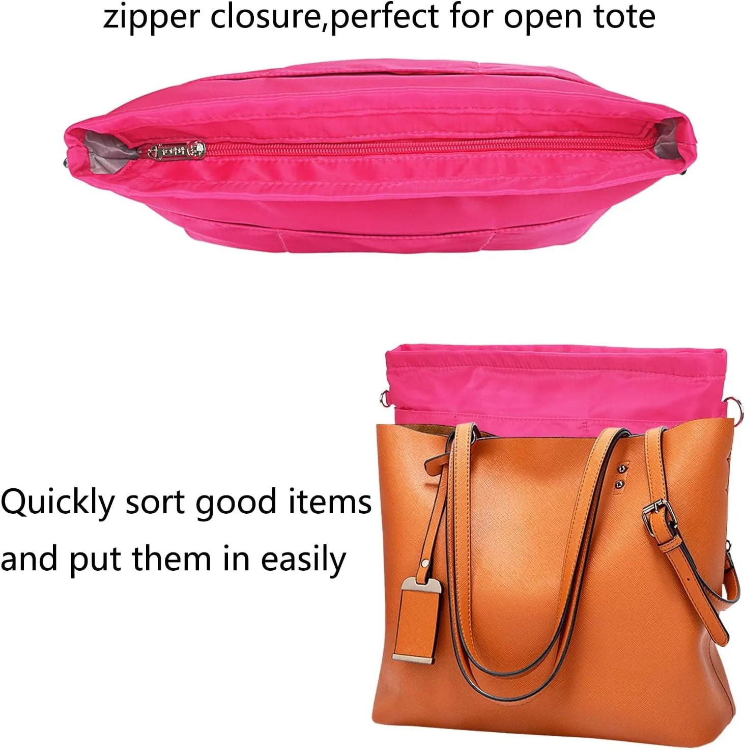 Purse Organizer Insert for Handbags, Nylon Tote Bag Organizer Insert Zipper Bag for Women Rose Small