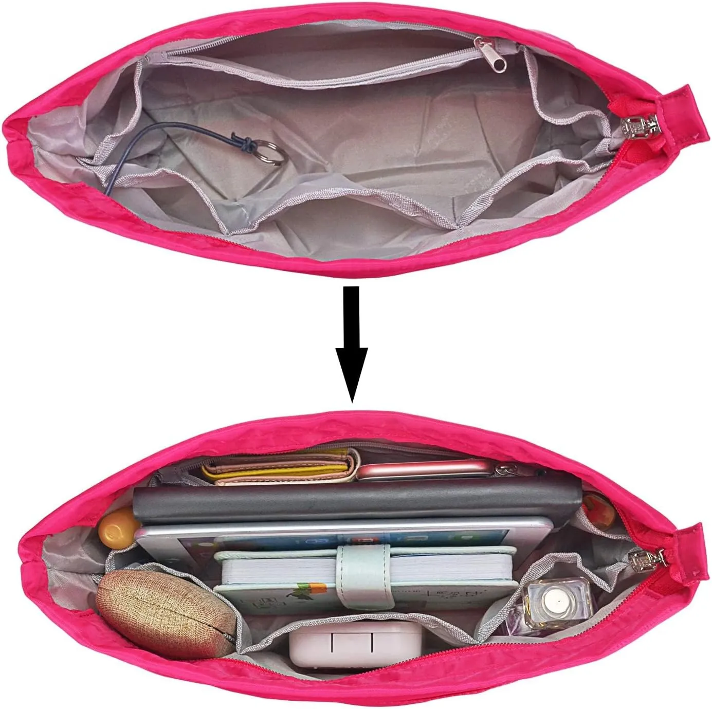 Purse Organizer Insert for Handbags, Nylon Tote Bag Organizer Insert Zipper Bag for Women Rose Small