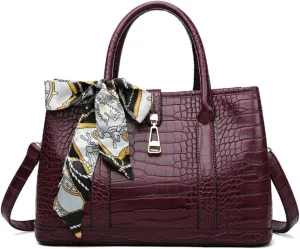 Purses and Handbags for Women Crocodile Pattern Shoulder Tote Bags Top Handle Satchel with Bowknot